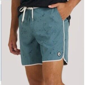 Vuori Cruise Board Swim Shorts Men's 36 Steel Blue Splatter Drawstring